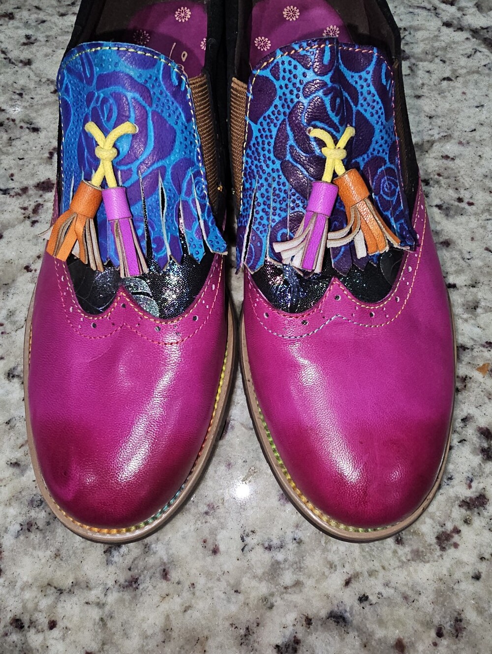 Bohemian Painted Brogue Leather Shoes Womens Wingtip Punk Purple Oxford Sz 42 - Picture 4 of 16
